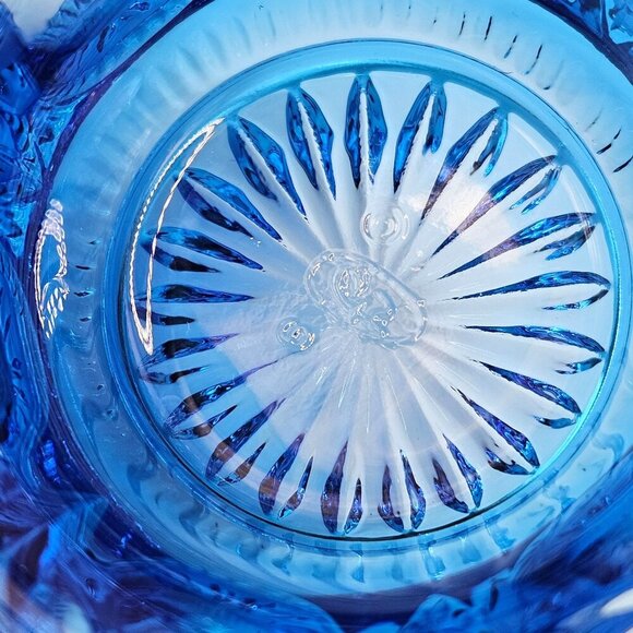 Fenton Glass Blue Mini Basket 4.5 H Wildrose Bowknot Ribbed Handle - Picture 9 of 11